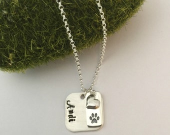 Personalized Sterling Silver Pet paw print Pendant necklace/Gift for pet lover/