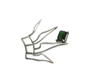 Silver ear cuff with tourmaline