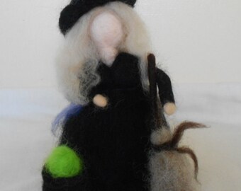 Needle felt waldorf inspired Witch Halloween