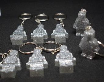 Keychain silver lego inspired.
