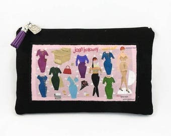 flat Pouch Black canvas and transfer theme mad men joan holloway