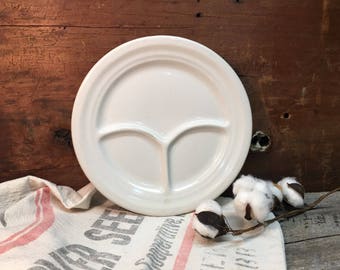 Vintage Wellsville China Grill Plate/Three Sectioned Plate/Restaurant Ware/Made in USA/White Ironstone.