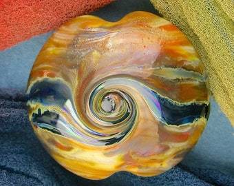 Handmade Lampwork Beads "Dust Storm" SRA Glass Focal Bead Lentil ~ OOAK Textural Organic Silver Glass Lustre ~ Warm Neutrals