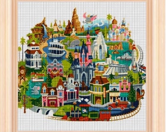 Disneyland Map - cross stitch pattern cross stitch disney, cross stitch, cross stitch disneyland map - PDF pattern - instant download!