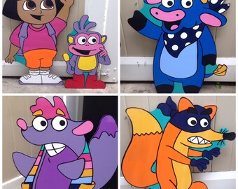 Set of 5 Dora the Explorer Wood Cut Out - Dora Boots Benny Tico Swiper - Dora birthday party props - Dora Standee