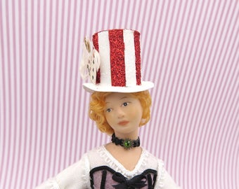 Steampunk top hat red and white stripes in 1:12 scale