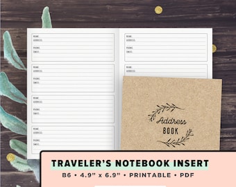 B6 TN Inserts | Address Book, Contacts list Printable | Fits Foxy Fix no. 5, Chic Sparrow Traveler's Journals, Instant Download, PDF