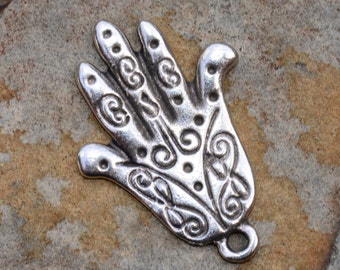 2 Pewter Lacey Hand - Hand of Fatima Charm LOW Shipping