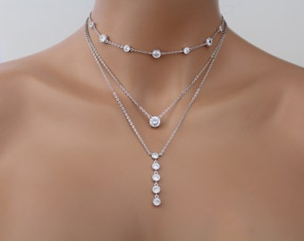 Layered necklace, Layered choker, Long and layered, Set of 3 Layering necklaces, Delicate necklace set, Choker necklace, Bridal necklace