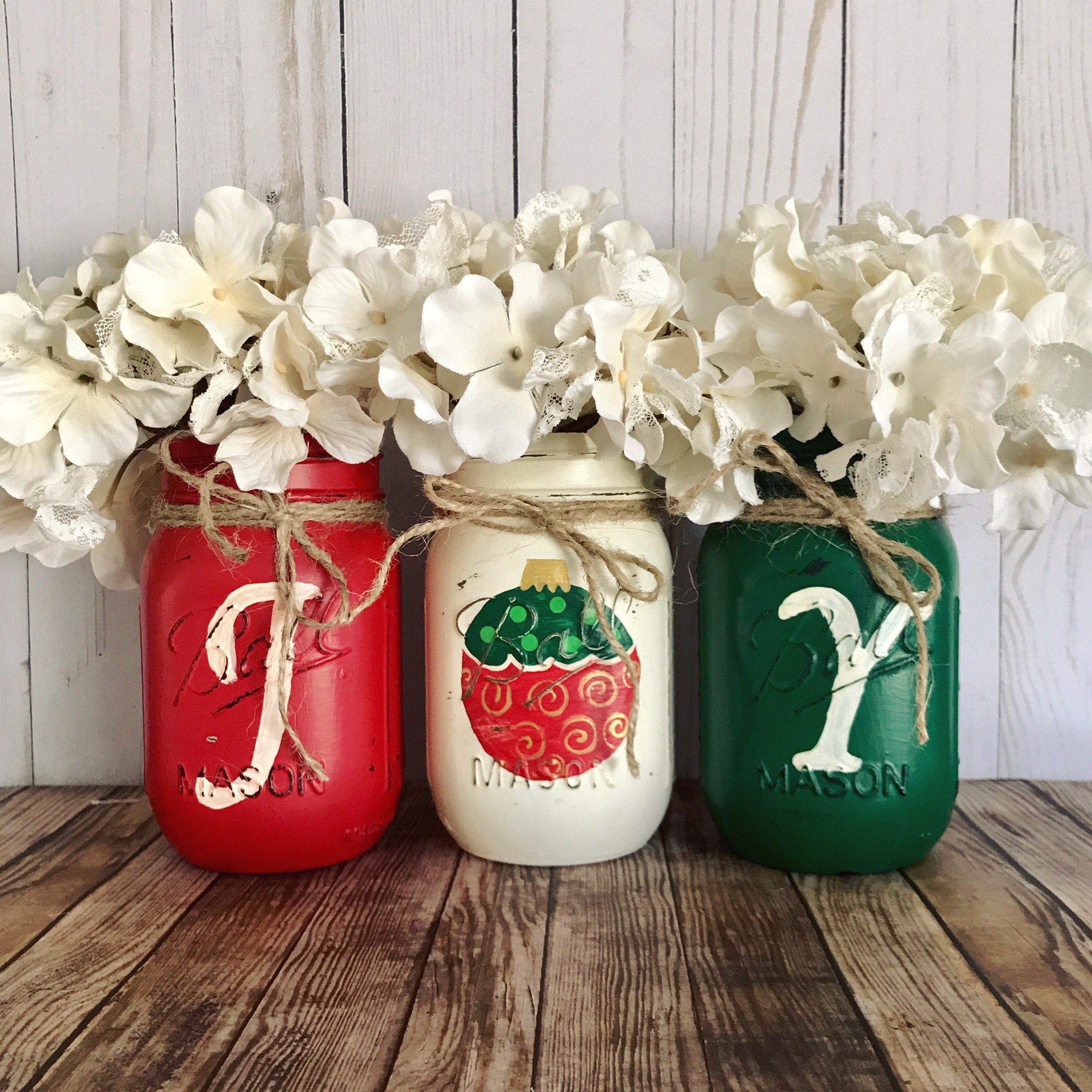 Christmas JOY Mason Jars christmas centerpiece hand painted