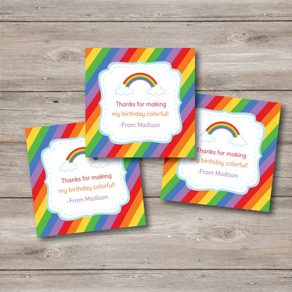 rainbow favor tag with editable text personalized custom