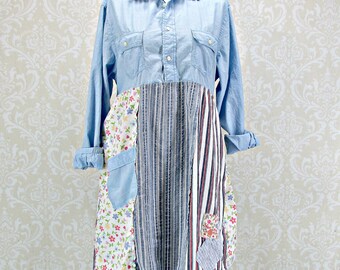 Large X Large Dress, Patchwork Dress, Boho Clothing, Eco Clothing, Free People Inspired, Mori Girl Dress, Eco Clothing, Repurpose Couture