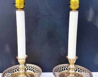Brass Candlestick Lamp Pair