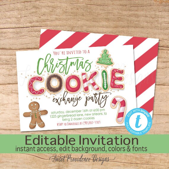 Christmas Cookie Exchange Invitation Editable Christmas Party
