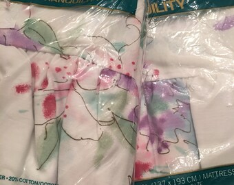 Vintage Springmaid Floral Sheet ~ Vintage Floral Bedding ~ Double Size ~ Pillow Cases ~ New Old Stock ~ Matching Set