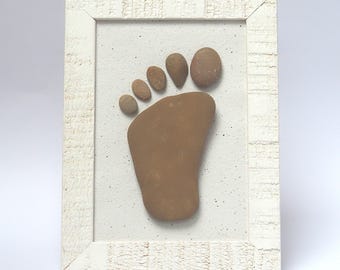 Pebble art - footprint, wall decor, pebbles art, pebble picture, rock art, stone art, 3D picture, wall art