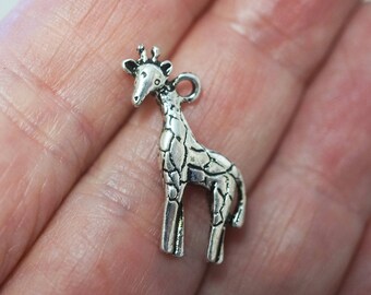 6 Metal Antique Silver Giraffe Charms - 22mm