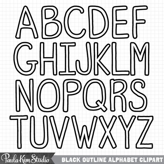 One Line Letter Art : Black outline alphabet clipart letters clip art instant
