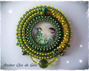 Brooch Green Breeze-Bead Embroidery