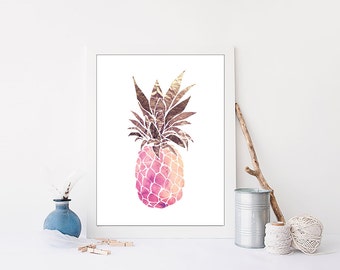 Pineapple Wall Art Watercolor Wall Art Still Life Print Purple Wall Art Nursery Wall Art Geometric Pineapple Apartment Decor Modern Wall Art