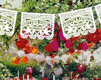 Personalized (each 20 ft. long) Wedding Garland Papel Picado Banners LOVE BIRDS Fiesta - Mexican Tissue with names date