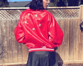 One of a kind hand embroidered vintage nylon bomber jacket