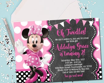 MINNIE MOUSE INVITATION, Minnie Mouse Birthday Invitation, Birthday Invite, Minnie Mouse, Pink and Gold, Oh Twodles, 2nd Birthday, Printable