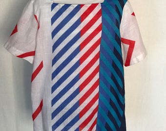 80's Striped Square Nk Blouse
