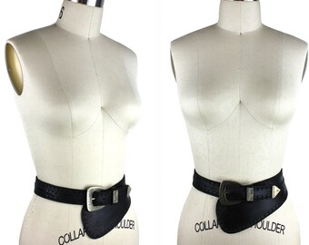 Black Leather Asymmetrical Belt with Silver Buckle