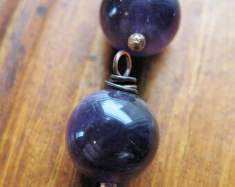 Amethyst and Antiqued Copper Bead Charms - 1 pair - 16mm in length