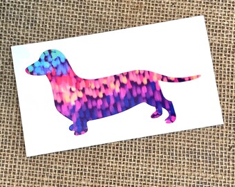 Dachshund Decal, Dachshund Vinyl Sticker, Preppy Dachshund, Preppy Puppy, Lilly Inspired Dog, Dog Vinyl Decal, Watercolor Vinyl