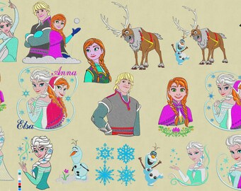 Embroidery collection Frozen 21 pes, hus, dst jef exp files + colour charts