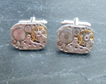 Steampunk Cufflinks Vintage Watch Movements Mens Gear Cuff Links
