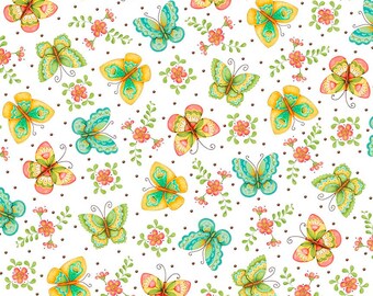 All A Flutter - 26360-Z - Butterflies White - by Karla Dornacher for Quilting Treasures