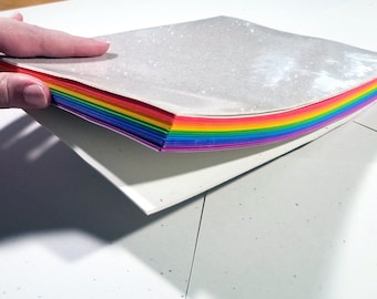 Rainbow Sketchbook - Soft Cover Glitter Rainbow Sketch Notebook Hand Bound Colored Paper Sketchbook