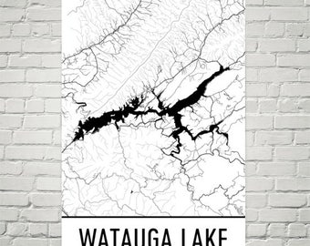 Watauga Lake Tennessee, Watauga Lake Dam, Watauga Lake Map, Tennessee Map, Lake Map, Tennessee Art, Tennessee Print, Watauga Lakes
