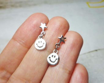 Smiley Face Drop Stud Earrings