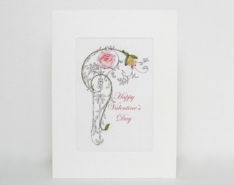 Valentine's Day card, embroidered greeting card, silk ribbon card, handmade card, ribbon embroidery card