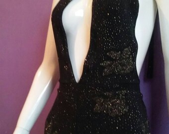 Black and gold halter romper
