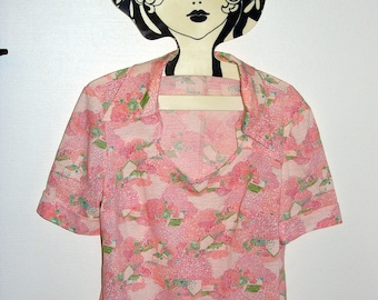 70s tiny houses & trees collar tee M/L