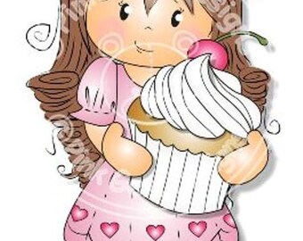 Digital (Digi) Jodie with Cupcake Stamp. Girl Digi Stamp