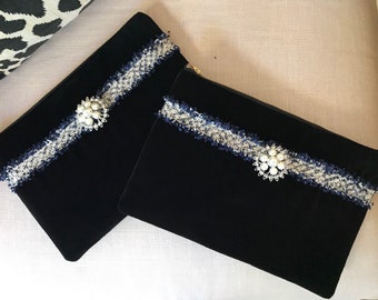 Velvet Clutch with Tweed ribbon