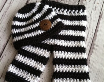 Baby Pants and Hat Set - Black and White Striped Pants - Photography Prop Pants - Striped Baby Pants - by JoJo's Bootique