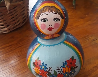Doll Gourd, Art Doll, Hand Painted Gourd Doll, Home Grown, Gourd Girl, Gourd Gift