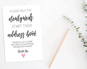 Help the Newlyweds Make an Address Book Printable, Address Your Envelope Printable, Printable Address Cards, Wedding Thank You card Address