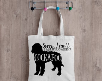 Sorry I can't I have Plans with my Cockapoo Bag, Cockapoo, Dog Bag, Canvas Tote Bag, Dog Lovers Gift, Shopper, Long Handles , Handmade