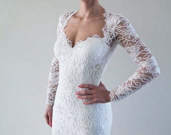 Keyhole Back Lace Wedding Dress with Sweetheart Neckline, Sweetheart Neckline with Sleeves, Trumpet Silhouette Wedding Dress,