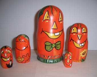 Pumpkins Collection Hand painted stacking nesting doll set