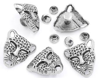 Rivet silver leopard head (x 1)