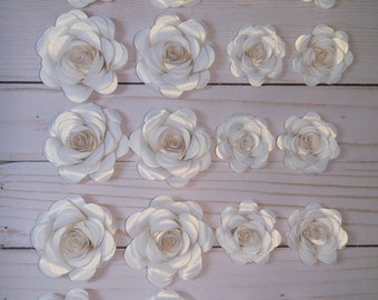 Pearlized White Rolled Paper Flowers for Centerpieces - 20 Pieces, Party Decorations, Wedding, Anniversary, Bridal Showers